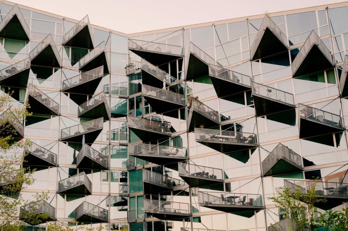 The glass facades and spiky balconies of VM Husene