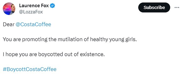 People shared their outrage on social media and a few, like Laurence Fox, even called for a boycott of the coffee shop chain