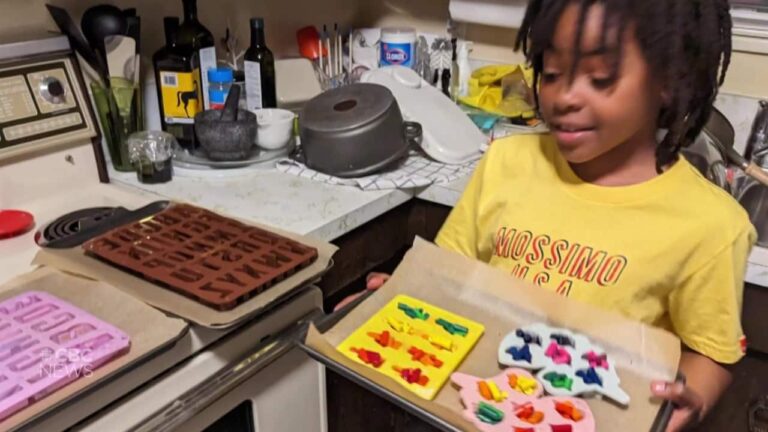 8-year-old works to save the environment by turning old crayons into colourful new creations