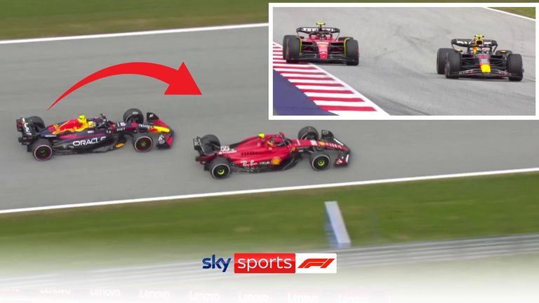 Ferrari driver Carlos Sainz and Red Bull driver Sergio Perez indulge in a cat-and-mouse chase for P3