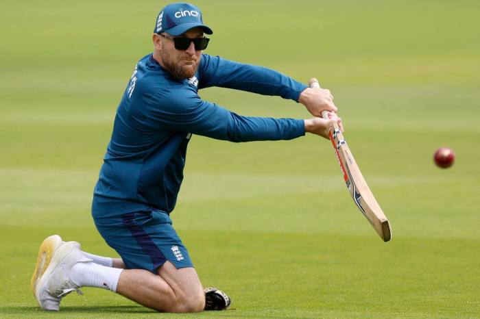 England head coach Brendon McCullum takes practice at Lord’s