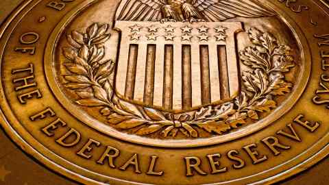 The seal of the US Federal Reserve’s board of governors in the ground at the board’s building in Washington