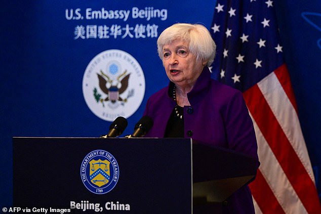 Bizarre moment Treasury Secretary Janet Yellen BOWS multiple times to China’s vice premier