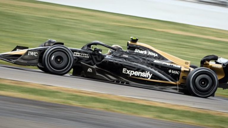 Brad Pitt's Apex car on track at Silverstone (Credit: Scott Garfield, Apple Studios & Formula 1)