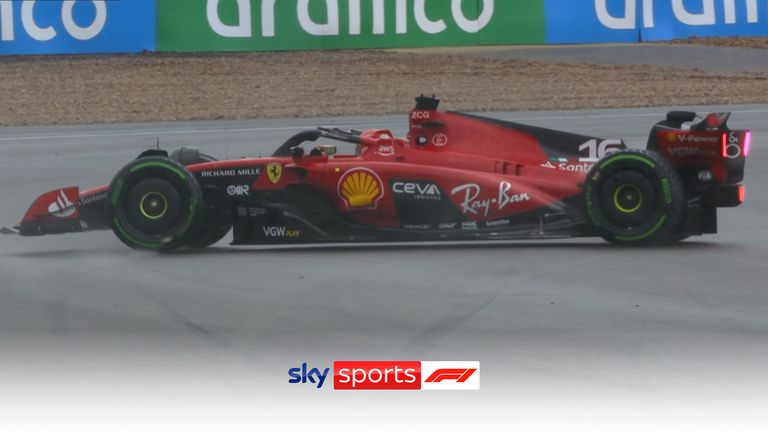 Charles Leclerc had a huge spin in his Ferrari towards the end of a wet final practice at Silverstone