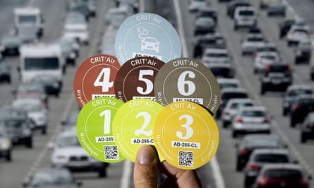 Crit’Air stickers issued by the French ministry for ecology, sustainable development and energy to rank vehicles according to their emission of air pollutants