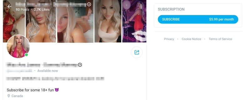 An OnlyFans account page with information blurred.