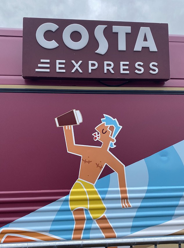 Fury as Costa Coffee uses cartoon image of ‘trans man’ with breast surgery scars on shop front: Angry customers now warn they will boycott drinks chain over ‘horrific imagery’