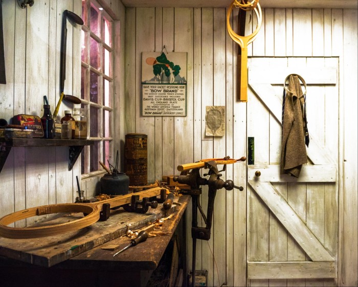 A replica of a historic racket-making workshop in the Wimbledon Lawn Tennis Museum