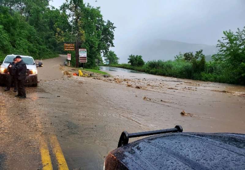 Heavy flooding washed out parts of Route 9W of the Palisades Interstate Parkway in Rockland County, New York on July 9, 2023