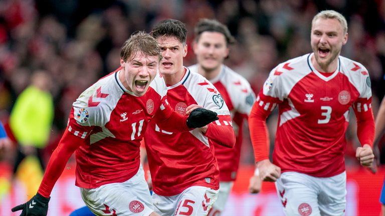 Rasmus Hojlund celebrates his hat-trick