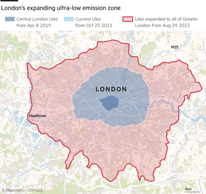 London’s expanding ultra-low emission zone map