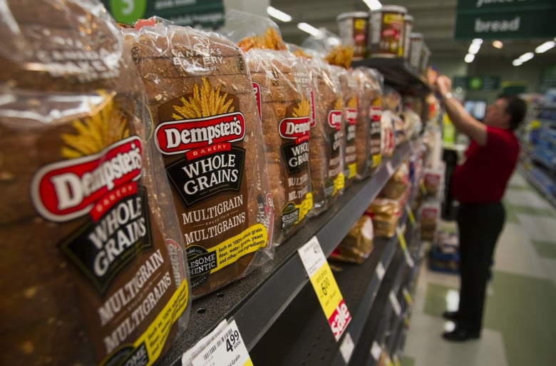 Rows of Dempsters bread are displayed at a Vancouver grocery store.