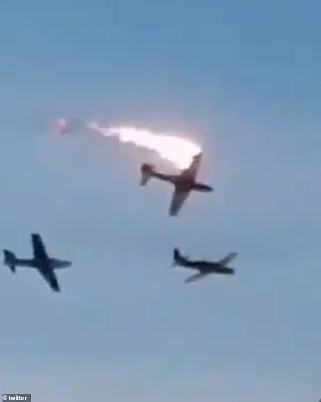 Moment two Colombian Air Force planes crash during a training exercise leaving one pilot dead: