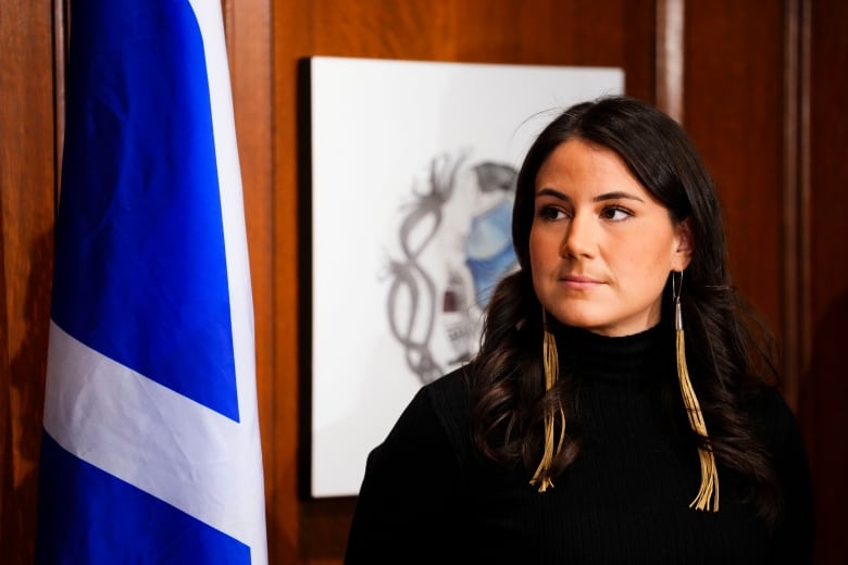 Cassidy Caron, President of the  Métis National Council, takes part in an announcement in Ottawa on Jan. 12, 2023, regarding funding to support Métis-led engagement that will inform the development of an Indigenous Justice Strategy. 