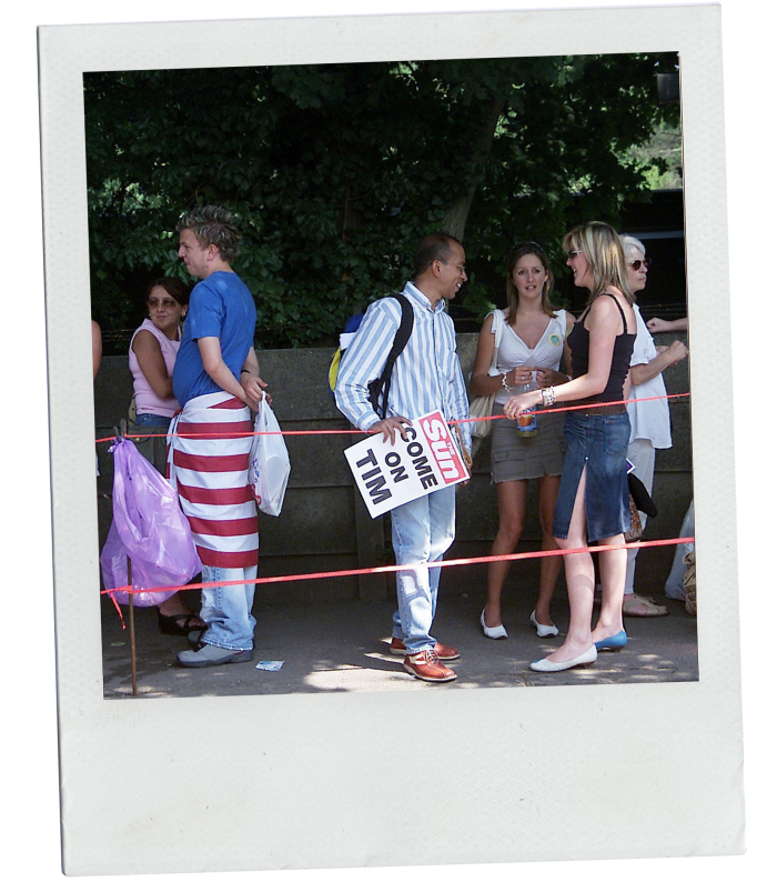 The author, Rahul Jacob, in the Wimbledon queue in 2003