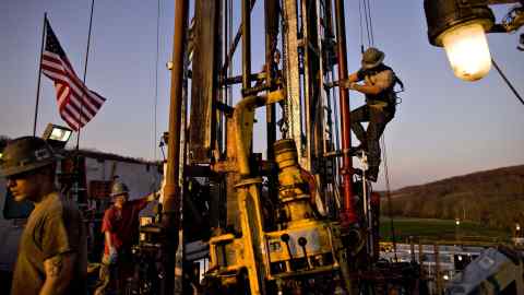 Workers at a gas drilling site in Bradford County, Pennsylvania