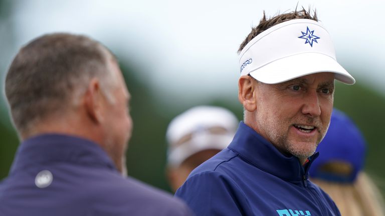 Ian Poulter is in action at the LIV Golf event at the Centurion Club on the outskirts of London