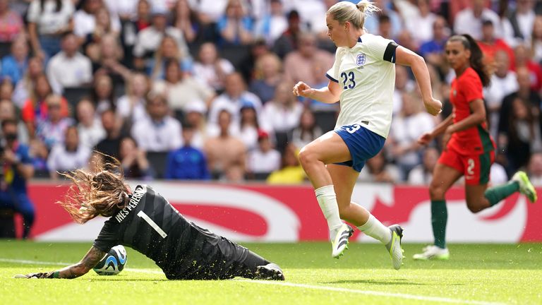 England&#39;s Alessia Russo had a series of chances against Portugal