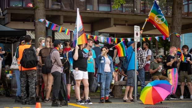 Supporters of drag camp for kids rally outside Vancouver theatre after reports of threats against staff