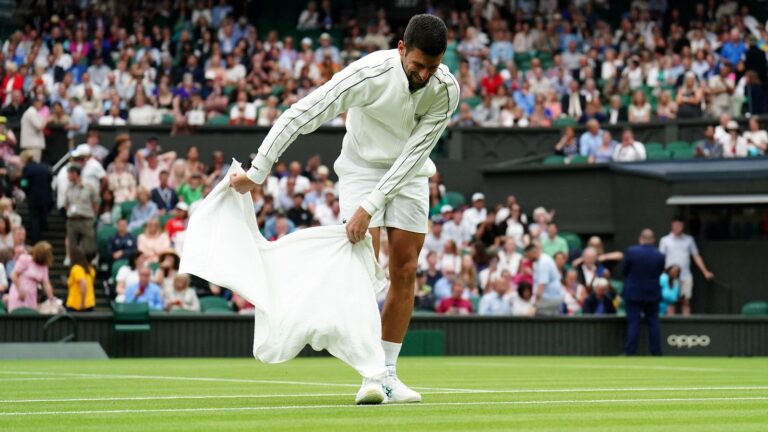 Wimbledon: Novak Djokovic uses towel to dry Centre Court as fans witness farcical rain delay | Tennis News