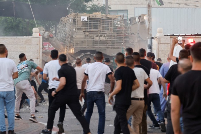 An armoured vehicle in the Israeli military operation in Jenin