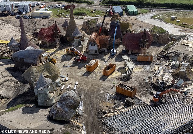 Busy: Huge shipping containers were filled with debris and material from the set