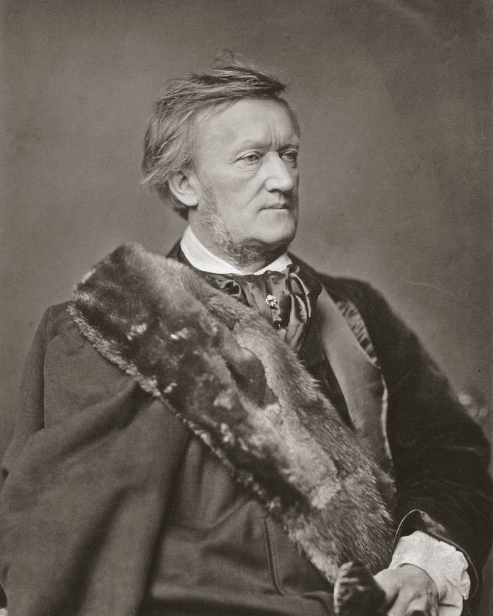 A black and white photograph of Richard Wagner, possibly in his 50s, siting in semi-profile