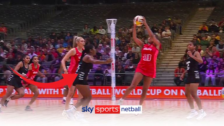 Imogen Alison popped up with a spectacular interception for England against Fiji at the Netball World Cup.