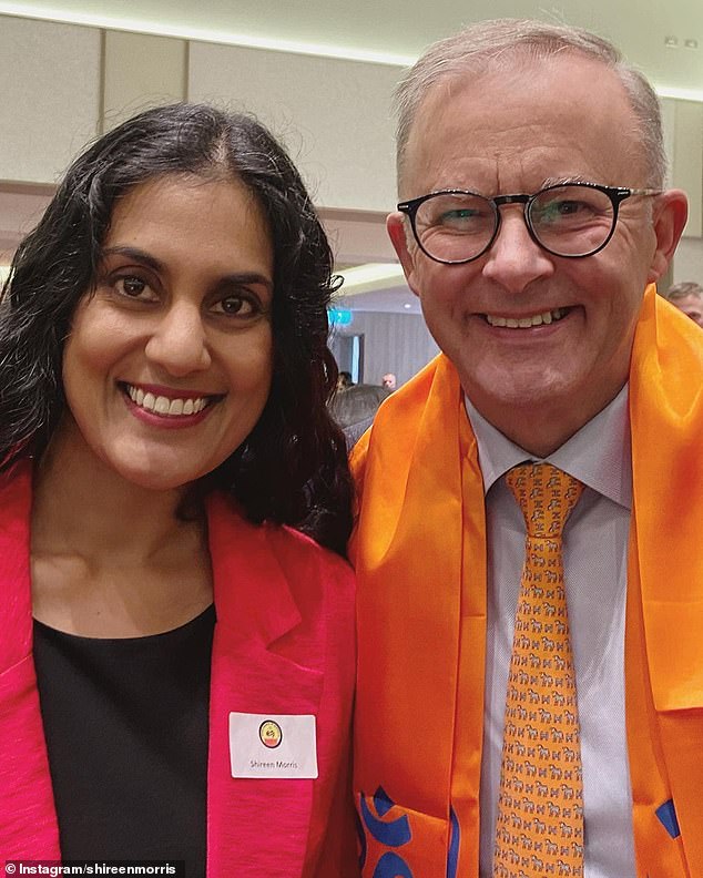 Dr Morris, pictured with PM Anthony Albanese, urged 'soft' No voters and people who are on the fence not to become bogged down in calls for a treaty