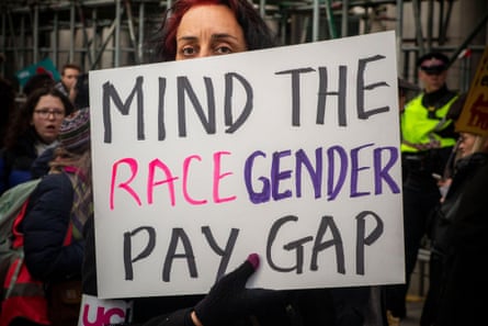 A protester at a pay gap rally in London in February 2020