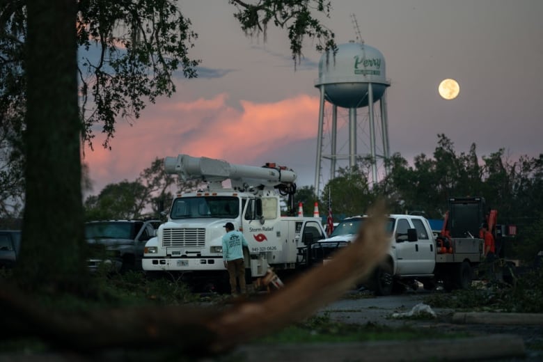 Storm relief crews prepare to go to work after a hurricane hit Florida