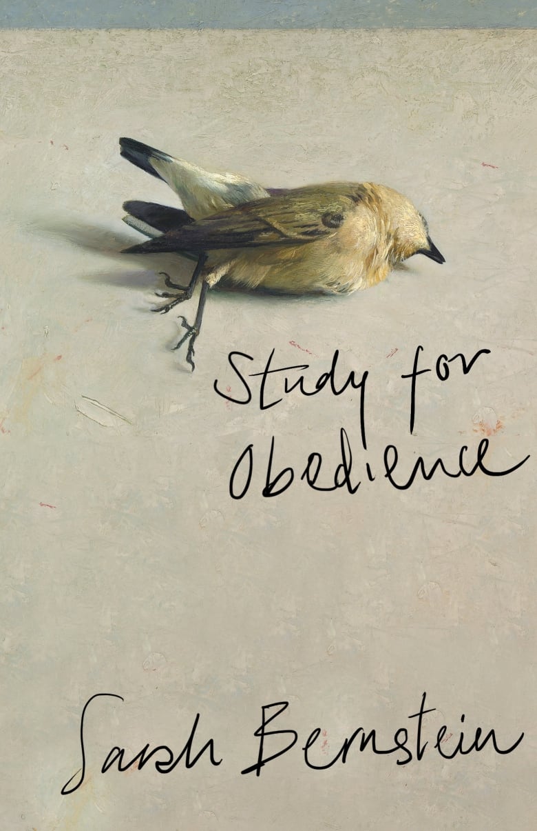 A cream coloured book cover with a dead yellow bird and the words Study for Obedience by Sarah Bernstein written on it.