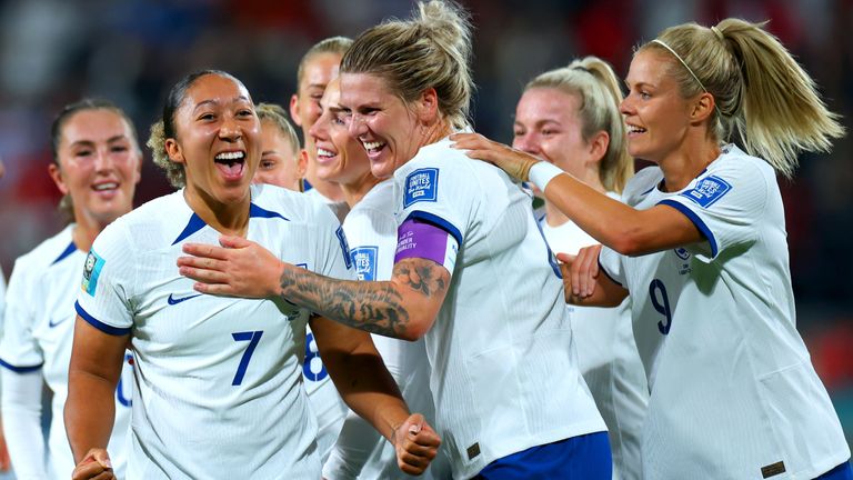 Lauren James celebrates scoring England&#39;s third goal against China in the Women&#39;s World Cup