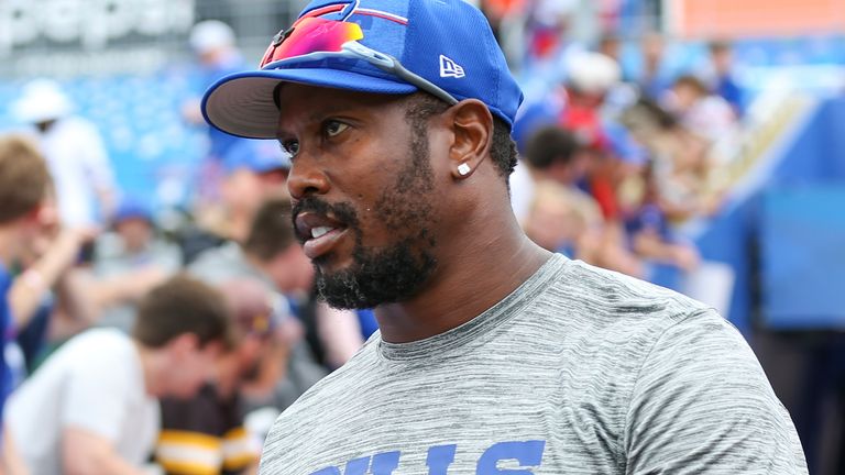 Buffalo Bills linebacker Von Miller walks onto the field for warm-ups before an NFL preseason game against the Indianapolis Colts in Orchard Park earlier this month (AP Photo/Gary McCullough, File)