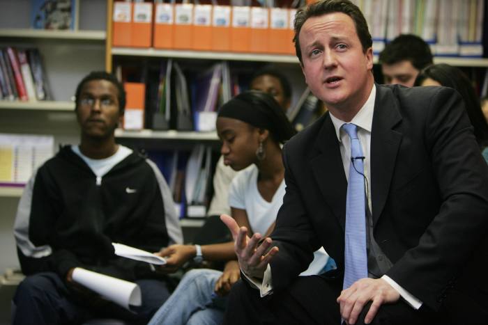 David Cameron talking to politics students at Copeland Community College in Wembley