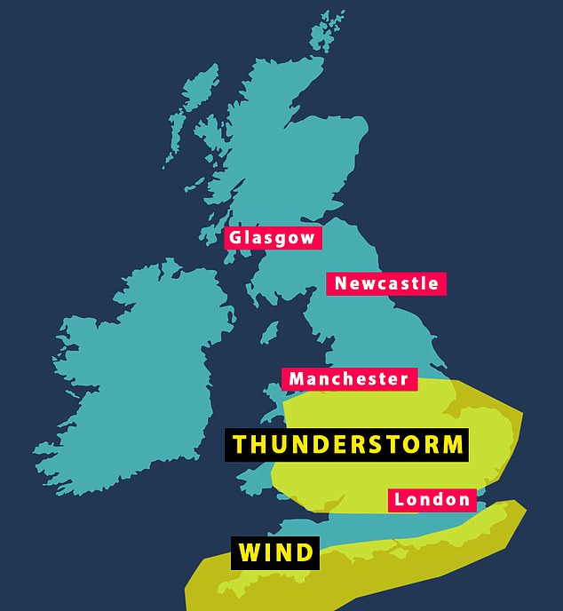 Thunderstorms and gales of 60mph on the way with yellow weather warnings issued as miserable start to August continues fears of a summer washout