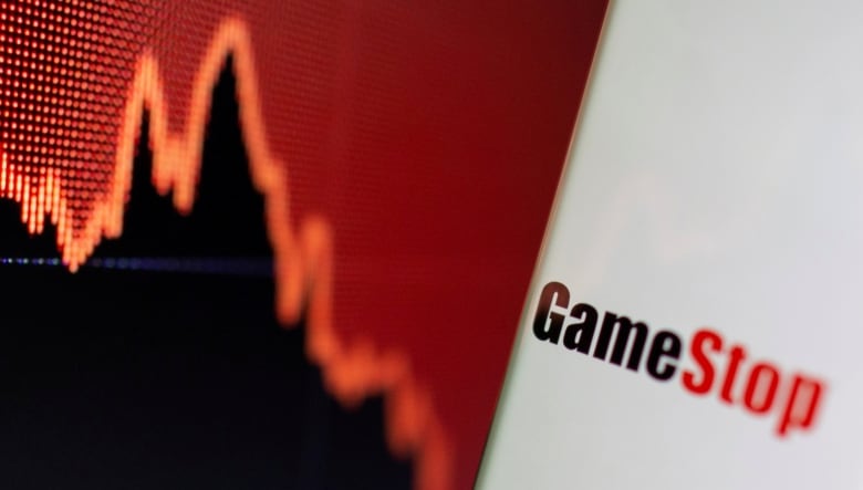 Image shows the Gamestop logo superimposed next to a stock chart.