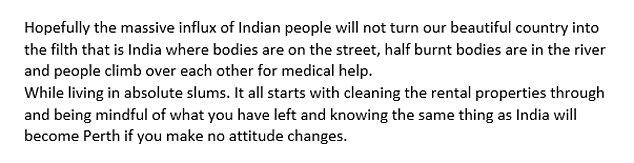 Ms Pollitt said she hoped an influx of Indian people 'will not turn out beautiful country into filth'