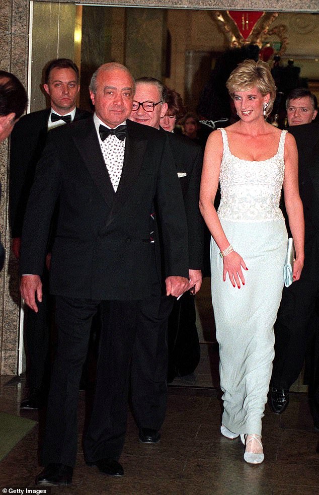 Mohammed Al-Fayed pictured alongside Diana, Princess of Wales at a charity event held at Harrods in London in 1996