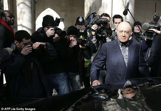 Mr Al-Fayed - seen here leaving the Royal Courts of Justice in 2007. The inquest into the death of his son Dodi and Diana, Princess of Wales, concluded the pair were killed after