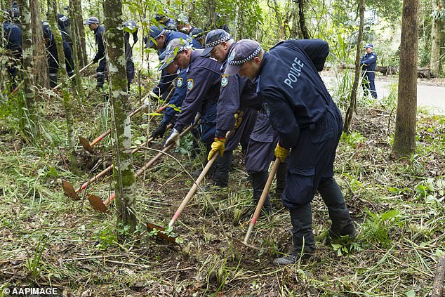 Police have consistently sought answers in the years since his disappearance including conducting numerous searches of the Kendall property where he was last seen (pictured, NSW Police conduct a search in June, 2018)