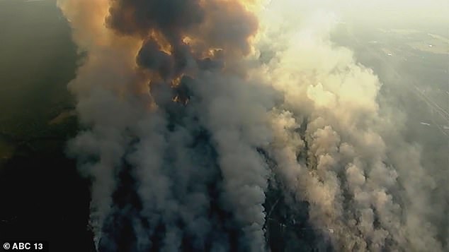 Footage taken from the air shows just how large the wildfire has managed to stretch to in such a short time