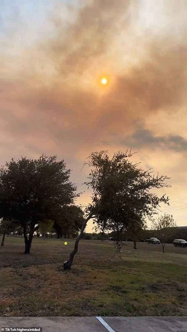 The TikTok user pans his camera around to show just how much smoke has filled the air in the vicinity