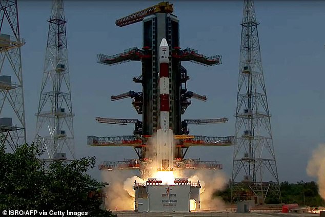 The Aditya-L1 spacecraft take off from the Satish Dhawan Space Centre in Sriharikota, on a voyage to the center of the Sun