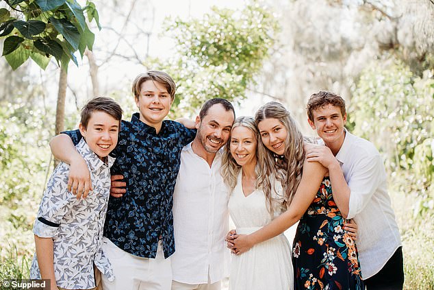 Before starting chemotherapy the couple got married (Angela and Paul pictured with their two children and step children - pictured left to right Riley, Jakob, Paul, Angela, Maddy, Riley)