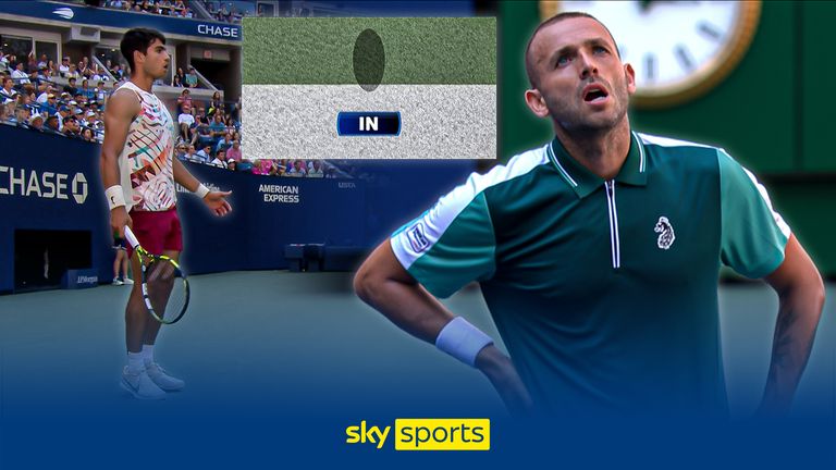 Dan Evans reacts to an incredible shot from Carlos Alcaraz