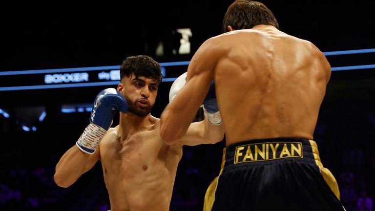 SMITH v EUBANK JR 2 BOXXER .02/09/2023 AO ARENA MANCHESTER.PIC LAWRENCE LUSTIG/BOXXER.(PICS FREE FOR EDITORIAL USE ONLY).WBA CONTINENTAL SUPER-LIGHTWEIGHT CHAMPIONSHIP.ADAM AZIM v ARAM FANYAN