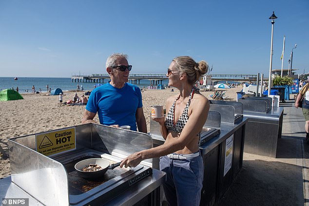 People were making the most of the great weather today in Bournemouth as they enjoyed a beach BBQ