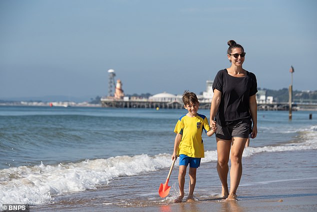 The sands were packed at Bournemouth as beach goers enjoyed scorching temperatures during the Bournemouth Air Festival